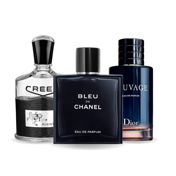 Pack de 3 parfums : Creed AVENTUS, BLEU DE CHANEL &amp; Dior SAUVAGE – 100 ml