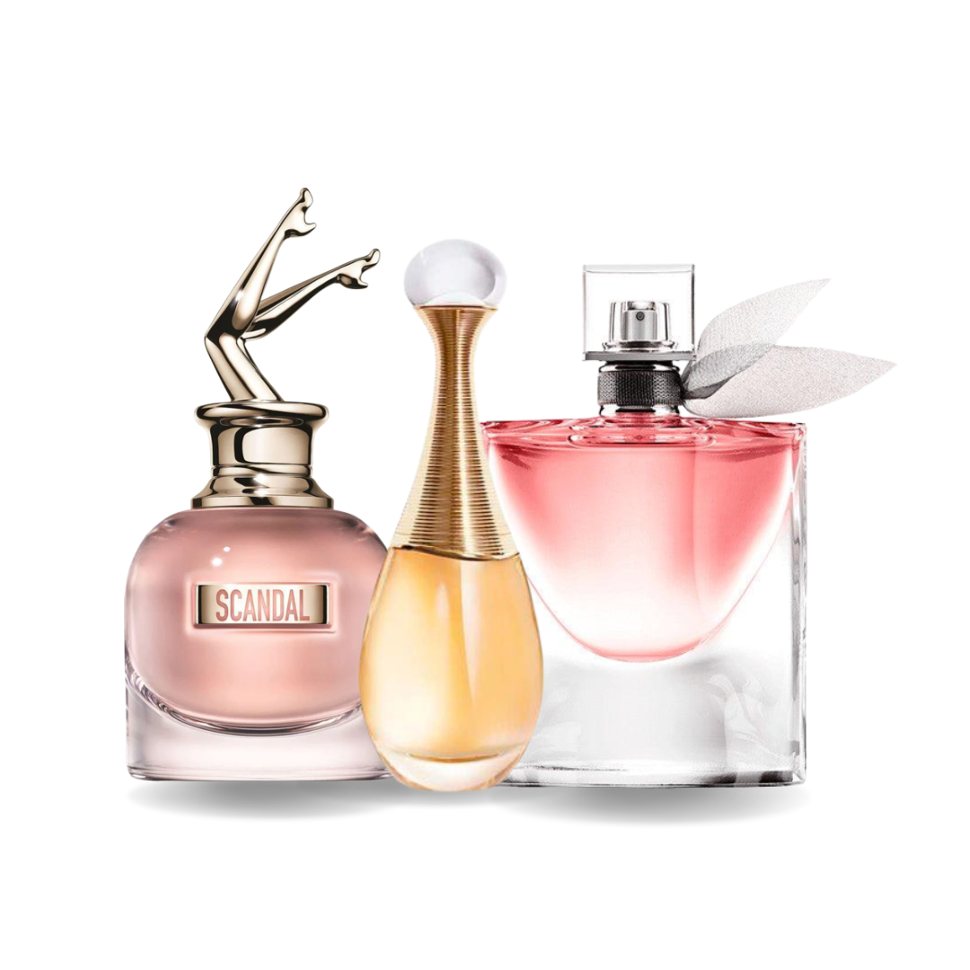 Pack de 3 parfums : SCANDAL, J'ADORE &amp; LA VIE EST BELLE - 100 ml 