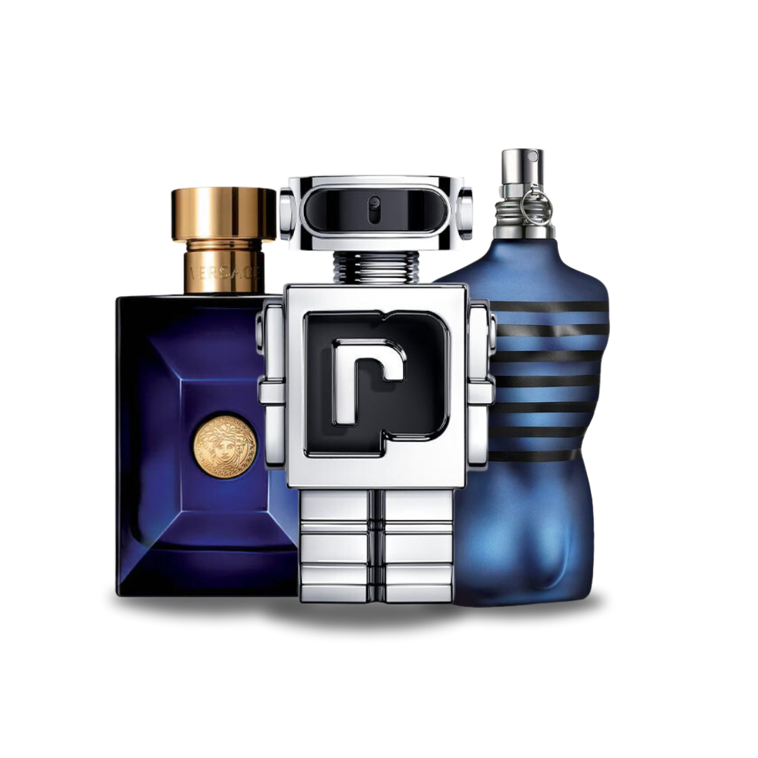 Pack de 3 parfums : Versace DYLAN BLUE, Paco Rabanne PHANTOM &amp; Jean Paul Gaultier ULTRA MALE (Eau de Parfum) – 100 ml
