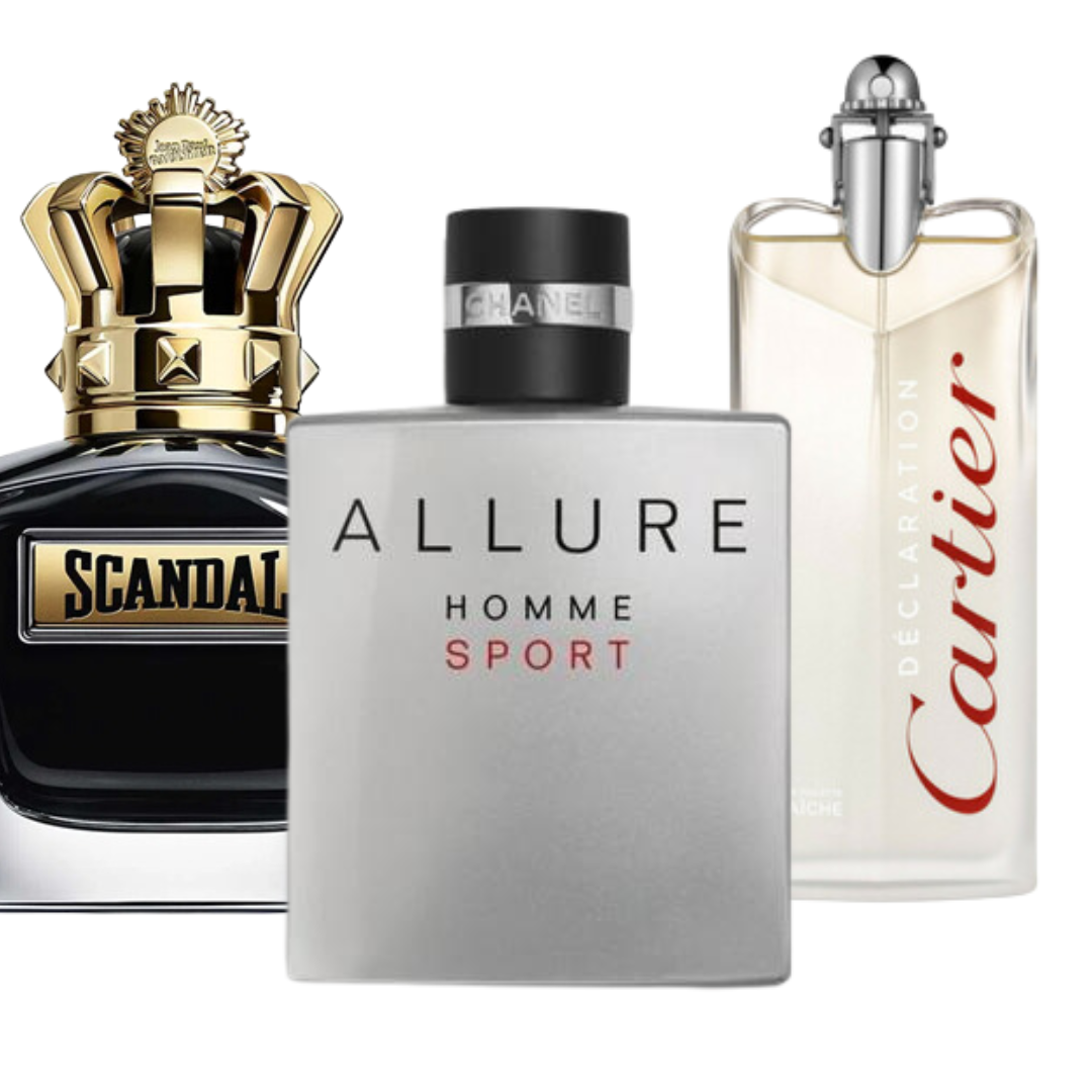 Pack de 3 parfums : Allure Homme Sport, Jean Paul Gaultier Scandal, Cartier Déclaration - Eau de Parfum (100 ml chacun)