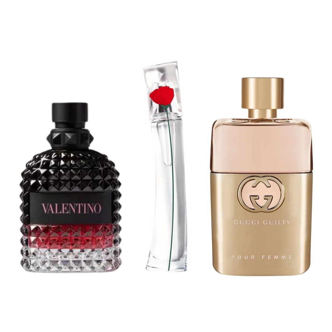 Coffret de 3 parfums : GUCCI GUILTY, VALENTINO INTENSE &amp; FLOWER BY KENZO – 100 ml